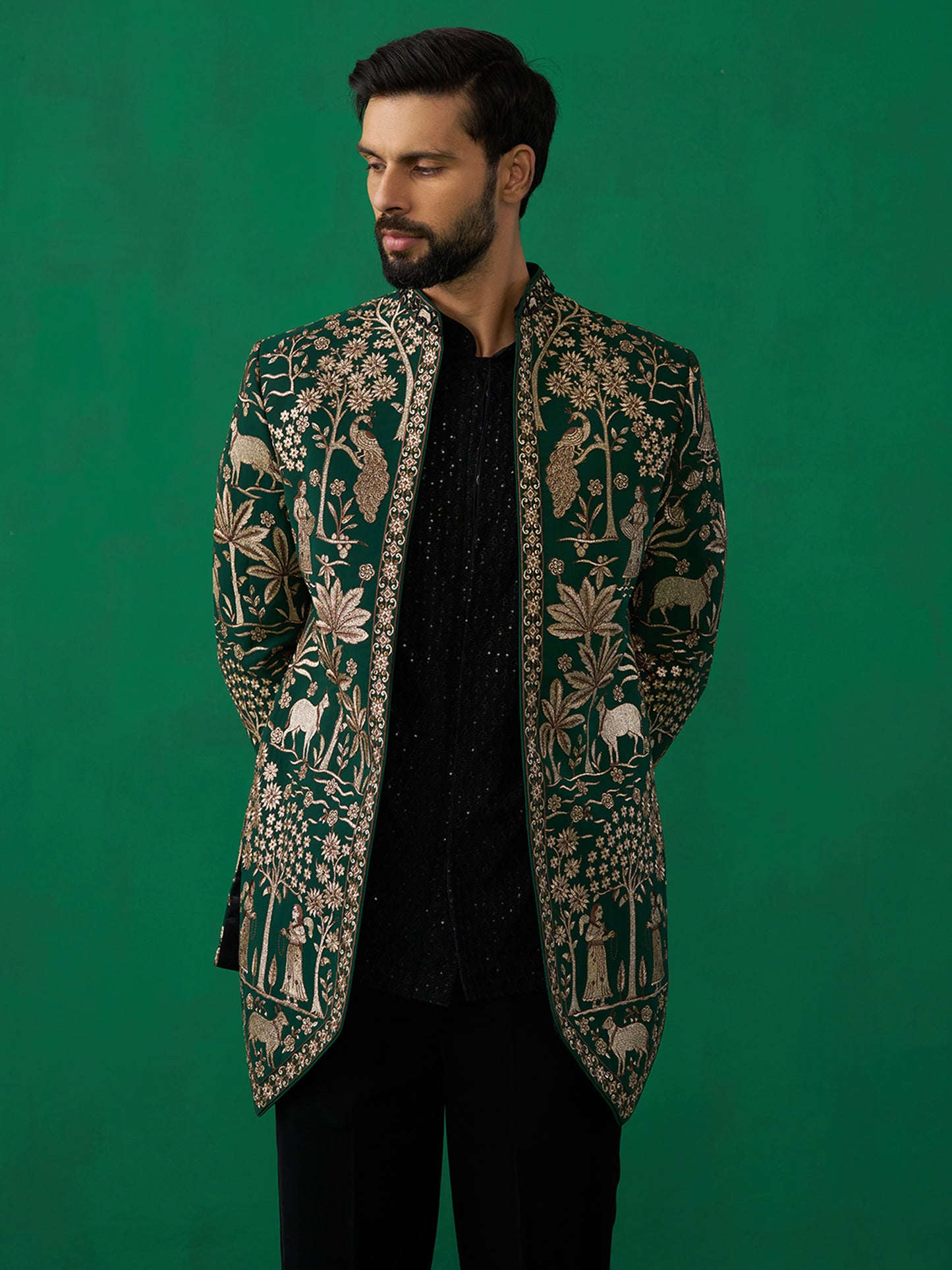 PICHWAI GREEN JODHPURI SET