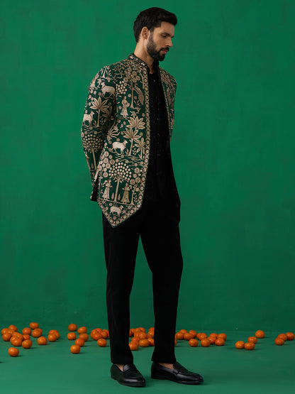 PICHWAI GREEN JODHPURI SET