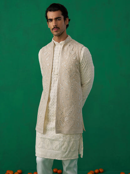 PAISLEY IVORY KURTA JACKET SET