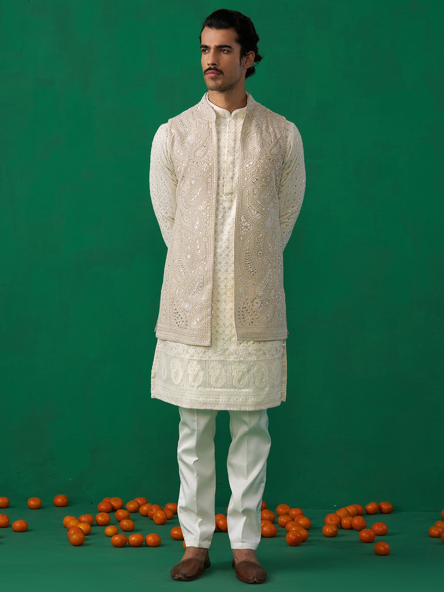 PAISLEY IVORY KURTA JACKET SET