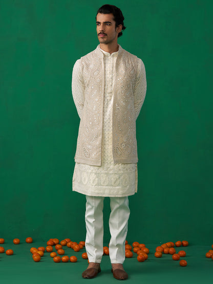 PAISLEY IVORY KURTA JACKET SET