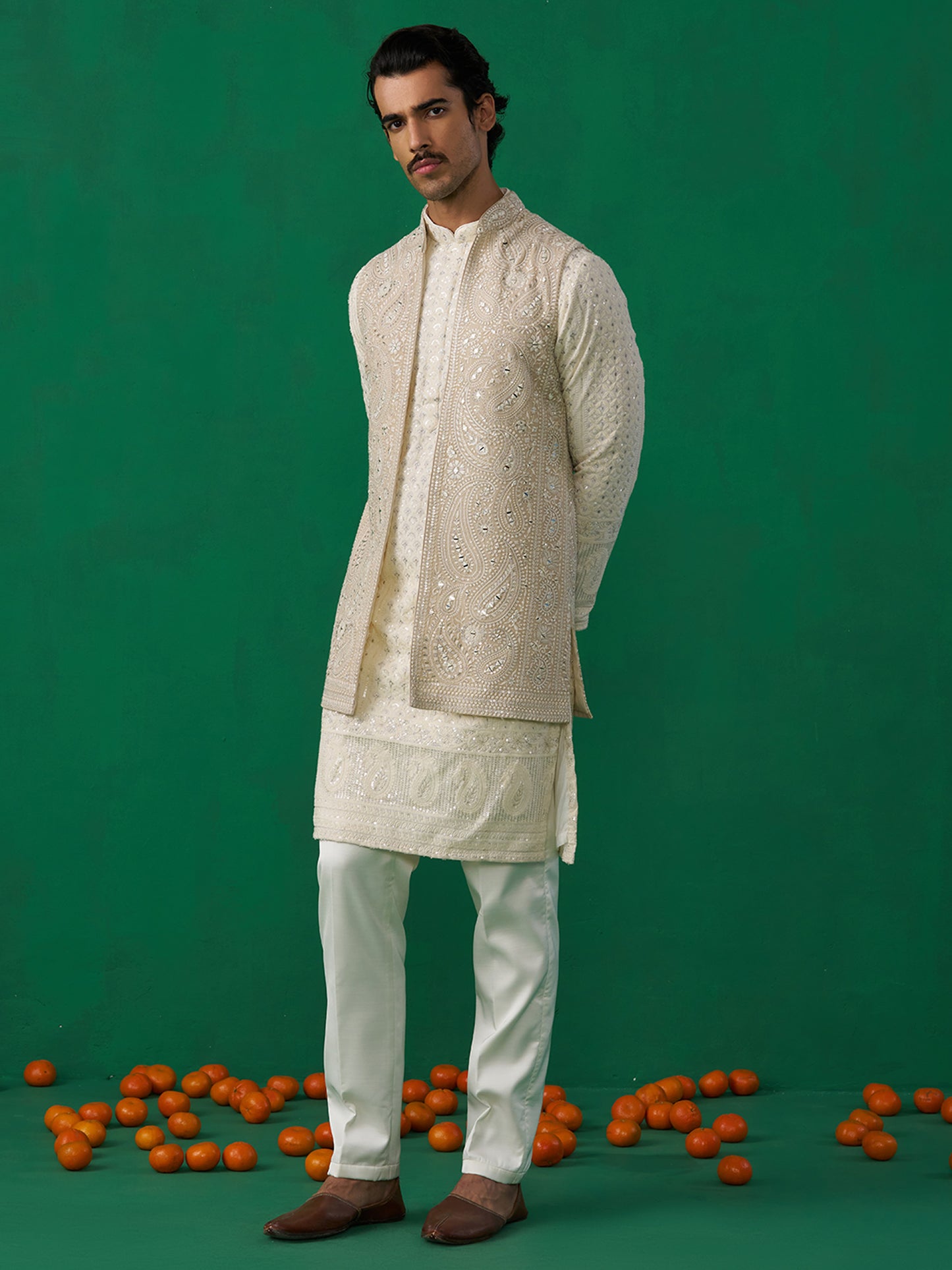 PAISLEY IVORY KURTA JACKET SET