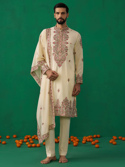 MOTIF CREAM KURTA SET