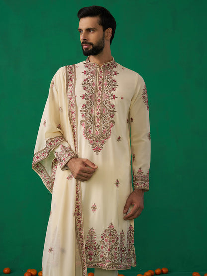 MOTIF CREAM KURTA SET