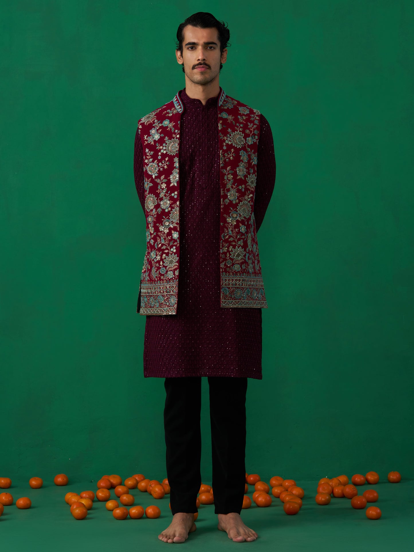 GULAB WINE KURTA JACKET SET