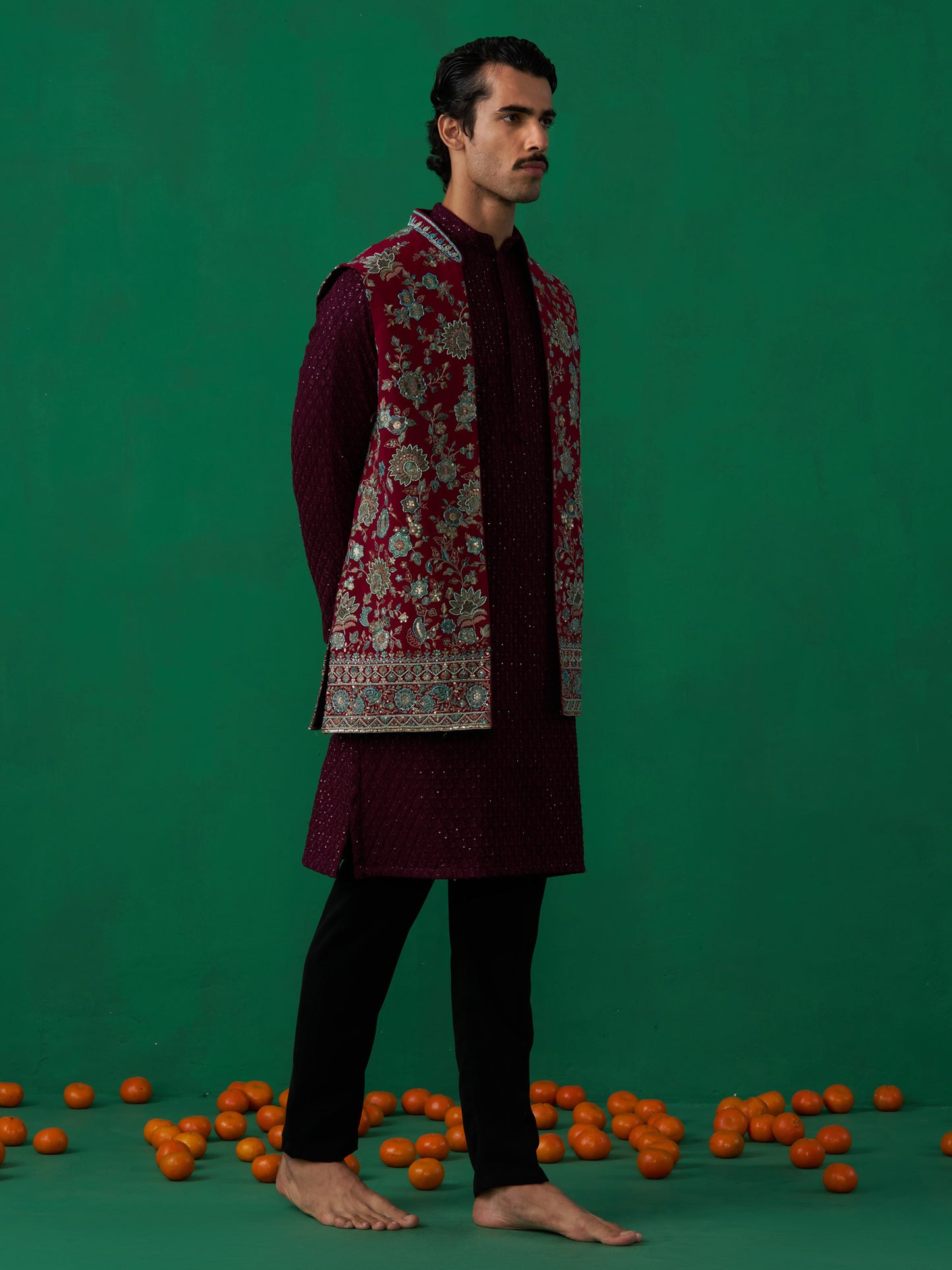 GULAB WINE KURTA JACKET SET