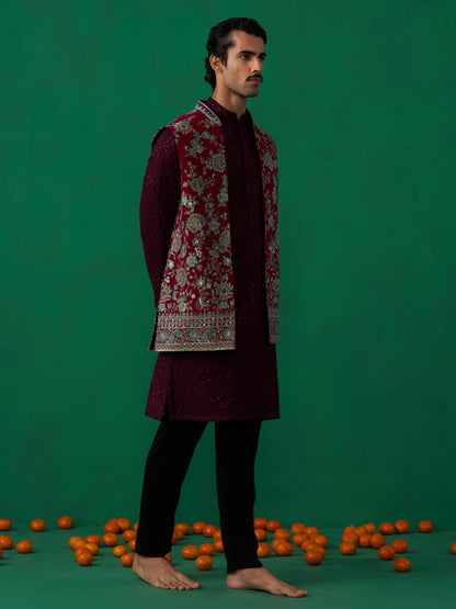 GULAB WINE KURTA JACKET SET