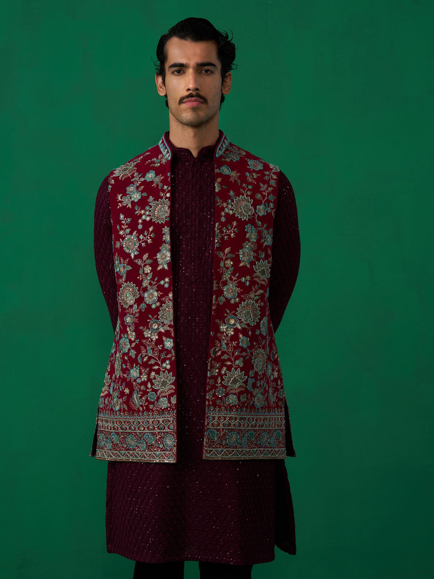 GULAB WINE KURTA JACKET SET