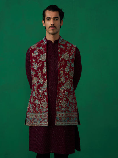 GULAB WINE KURTA JACKET SET