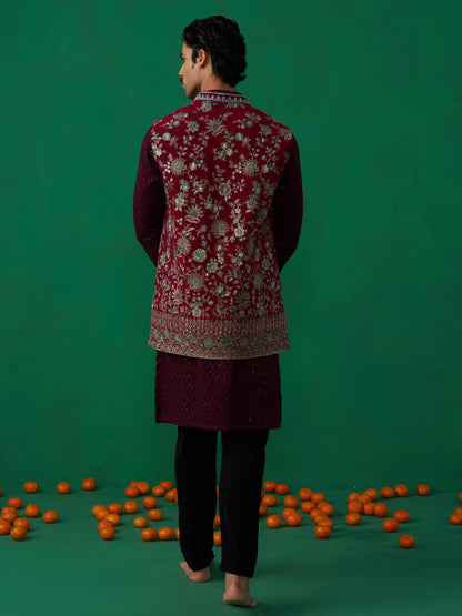 GULAB WINE KURTA JACKET SET