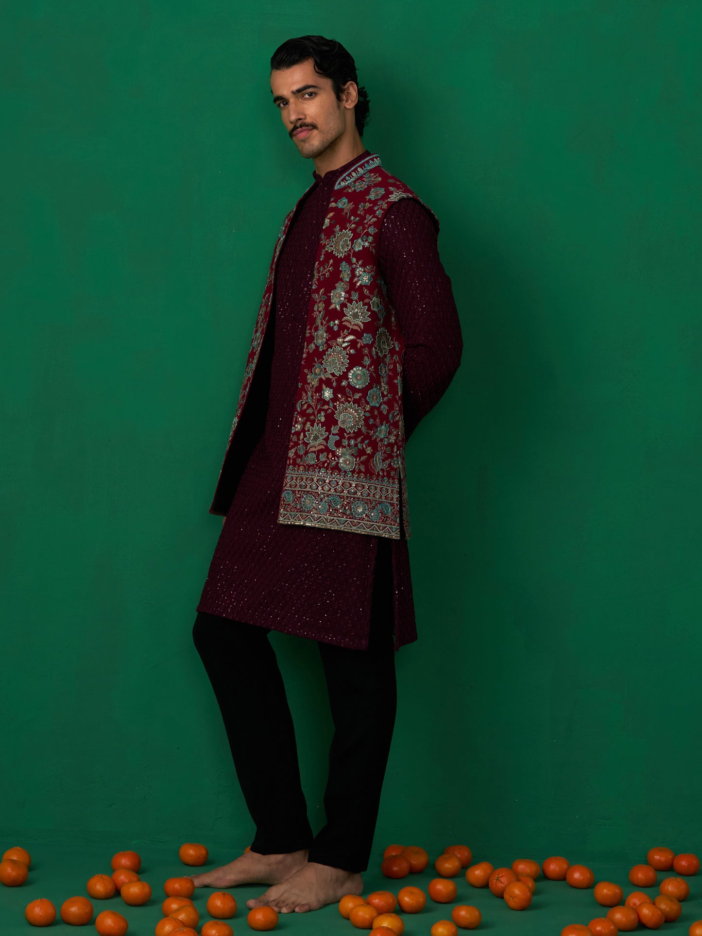 GULAB WINE KURTA JACKET SET