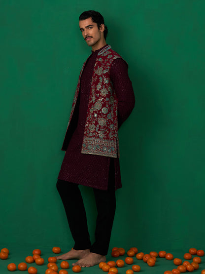 GULAB WINE KURTA JACKET SET