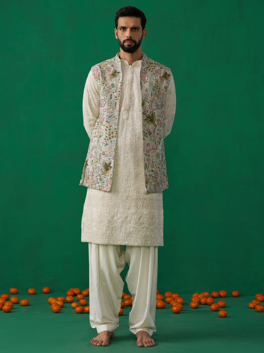 PHOOLPANKH SKYBLUE KURTA JACKEY SET