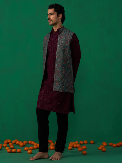 KASHMIRI MEHNDI KURTA JACKET SET