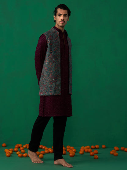 KASHMIRI MEHNDI KURTA JACKET SET