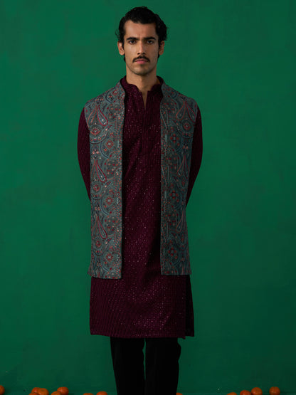 KASHMIRI MEHNDI KURTA JACKET SET