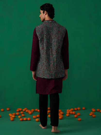 KASHMIRI MEHNDI KURTA JACKET SET