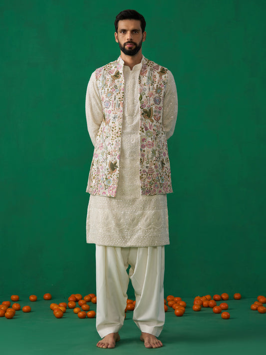 PHOOLPANKH IVORY KURTA JACKET SET