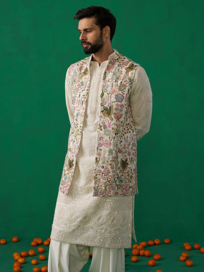 PHOOLPANKH IVORY KURTA JACKET SET