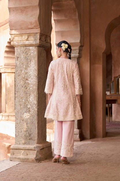 SABOOR - PINK SHORT A-LINE KURTA WITH STRAIGHT PANTS AND DUPATTA