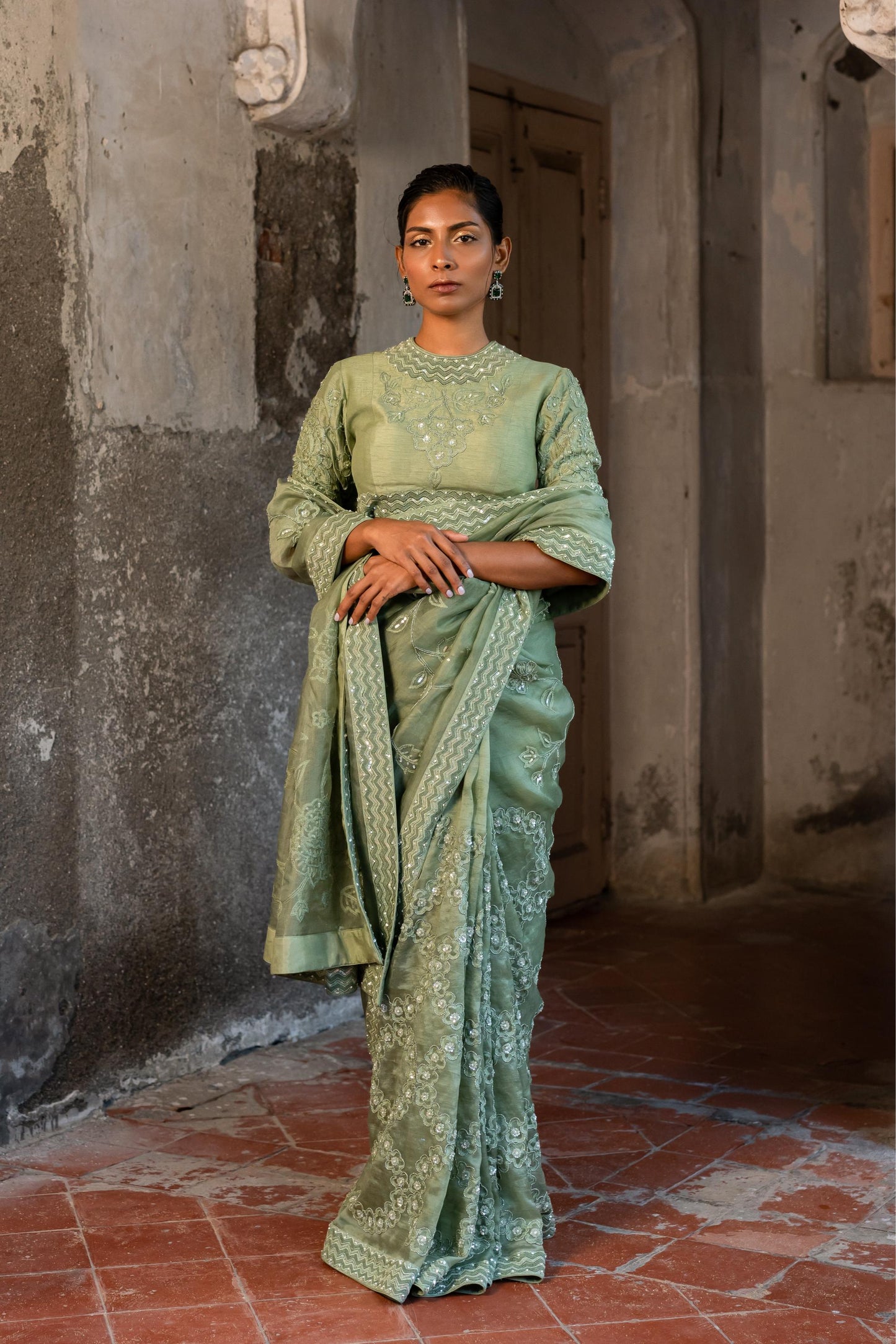 PISTA GREEN SAREE SET