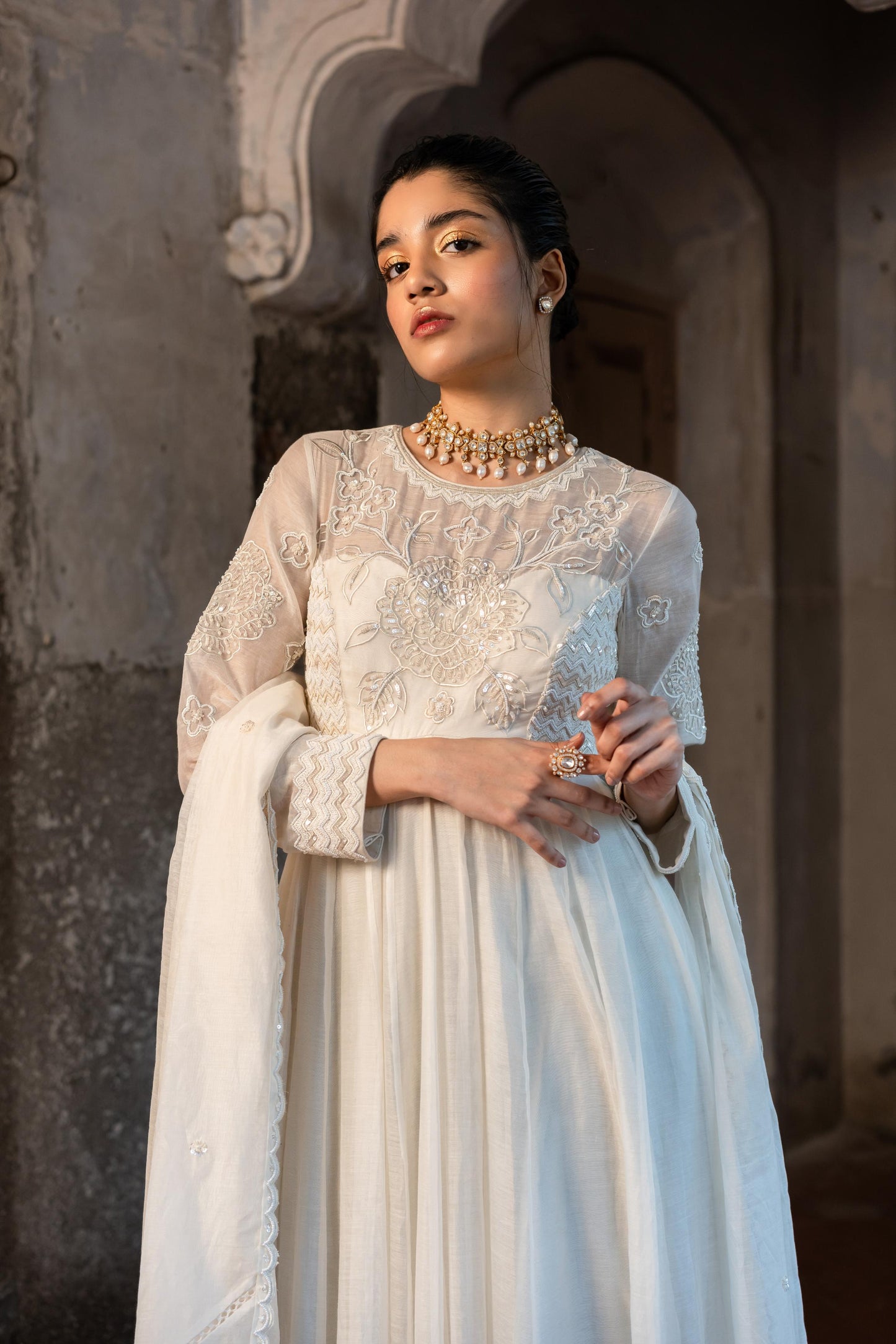 OFF WHITE ANARKALI SET