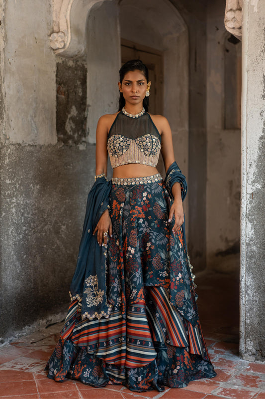 TEAL BLUE LEHENGA SET