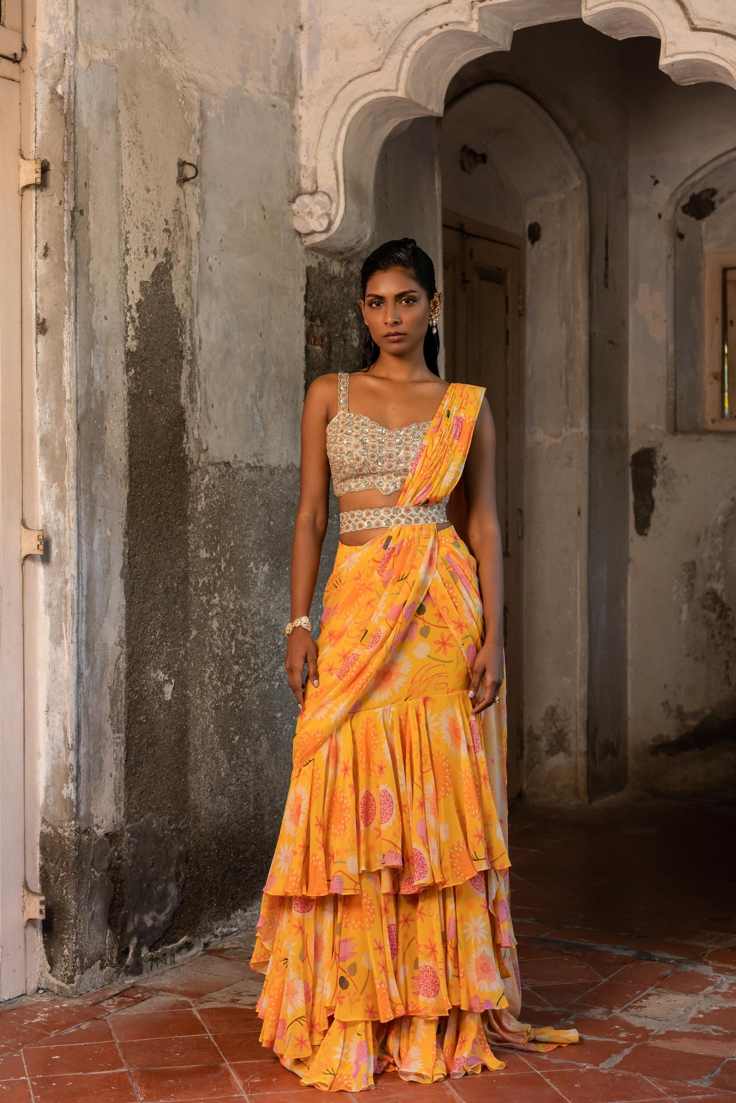 MARIGOLD YELLOW SAREE SET