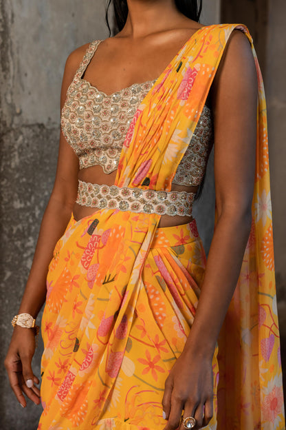 MARIGOLD YELLOW SAREE SET