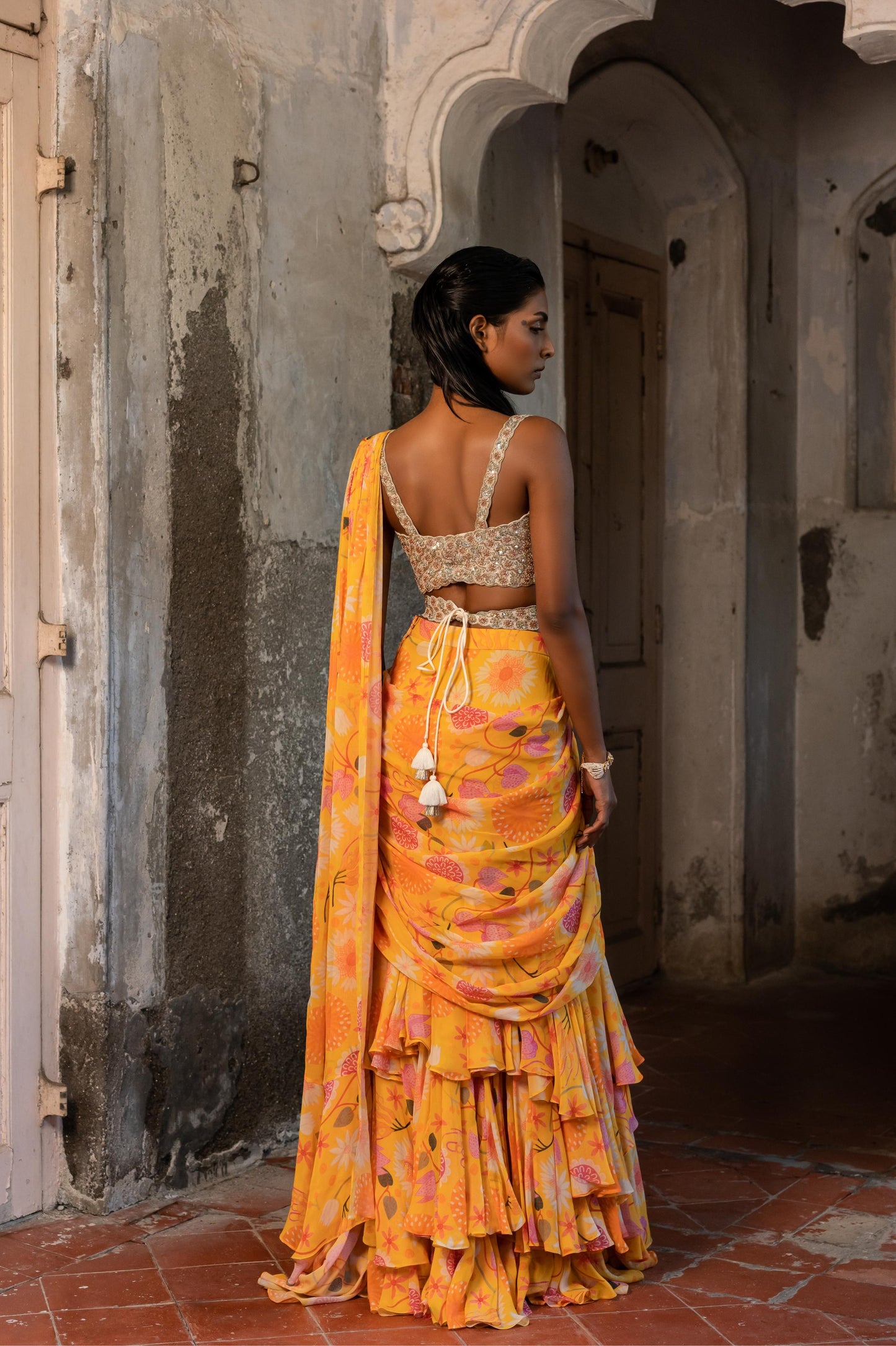 MARIGOLD YELLOW SAREE SET