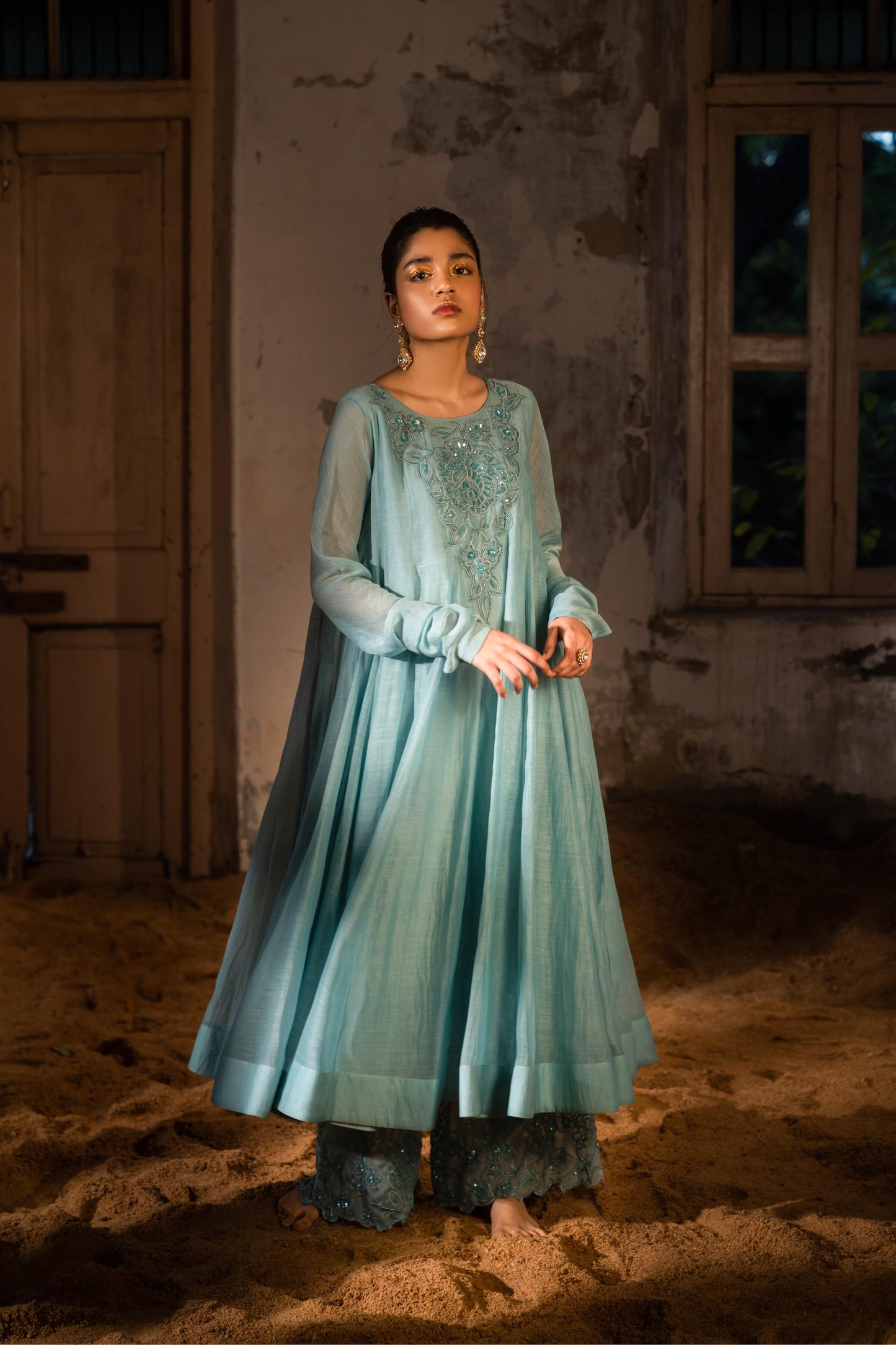 POWDER BLUE ANARKALI SET