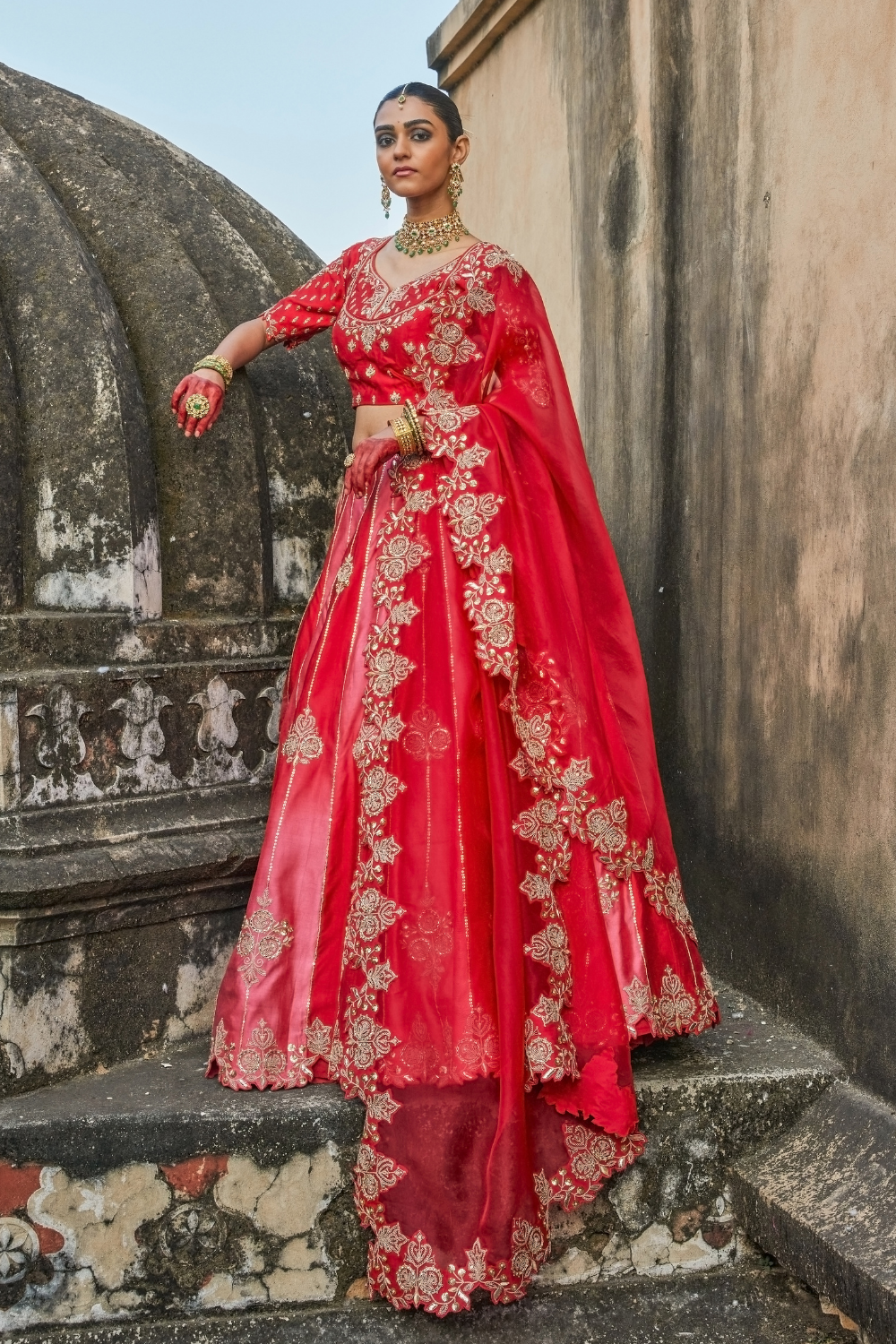 NURA- RED LEHENGA SET