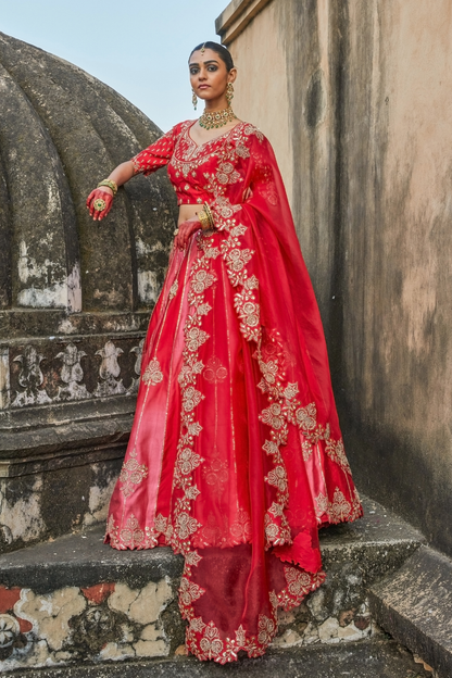 NURA- RED LEHENGA SET
