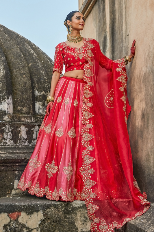 NURA- RED LEHENGA SET