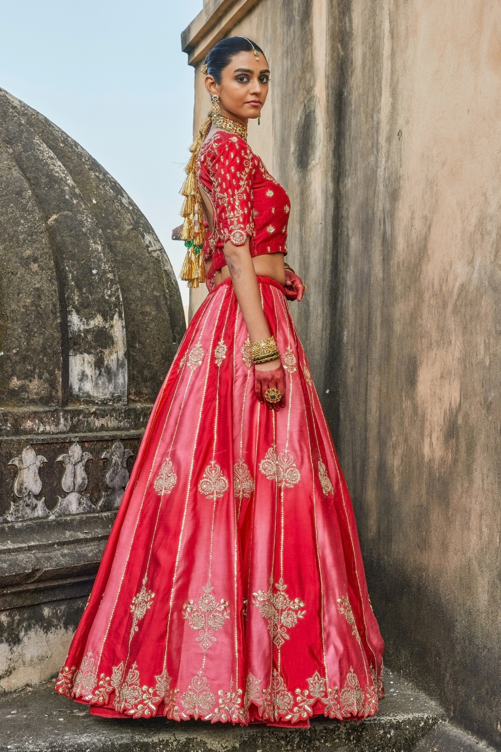 NURA- RED LEHENGA SET