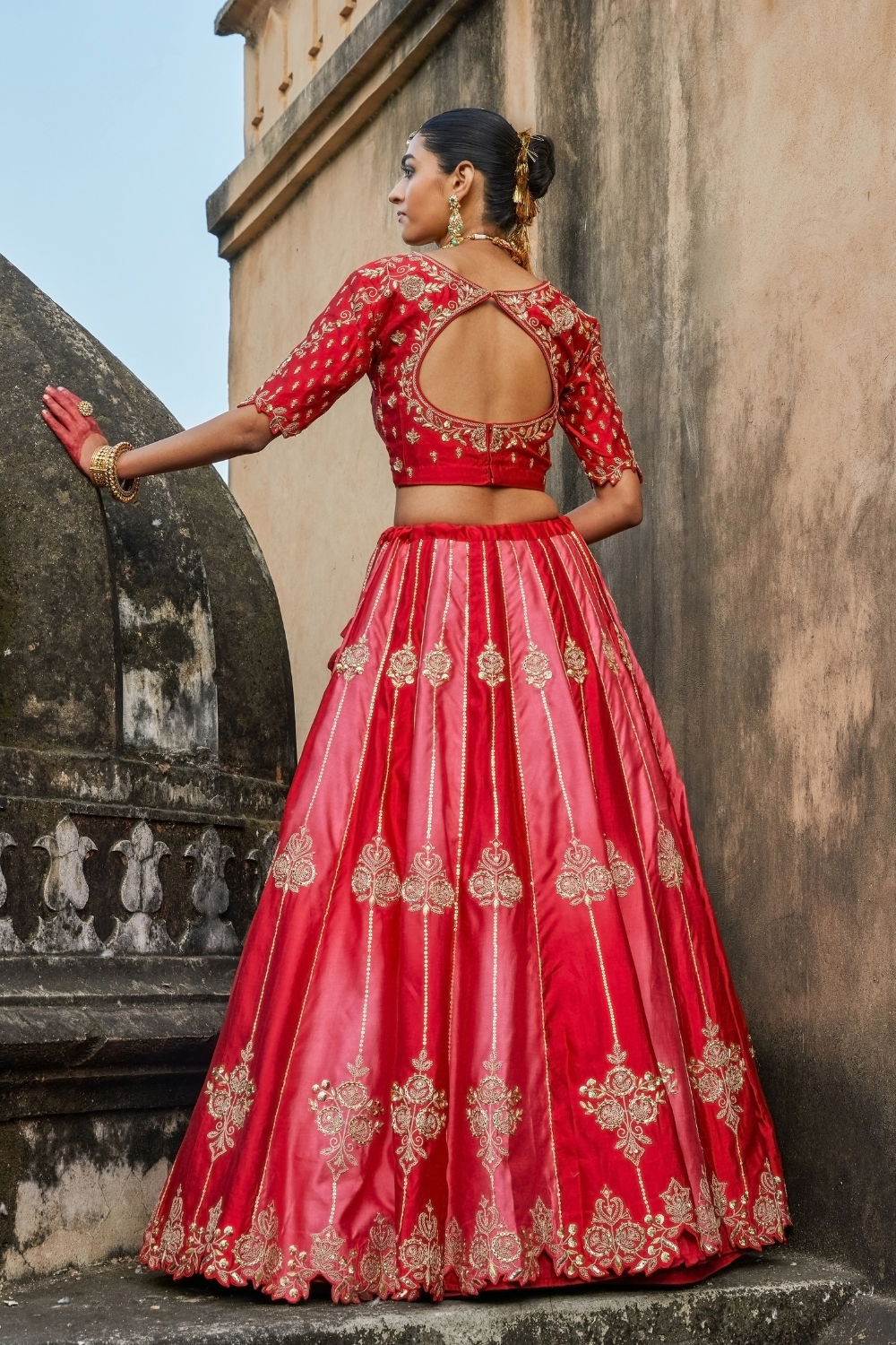 NURA- RED LEHENGA SET