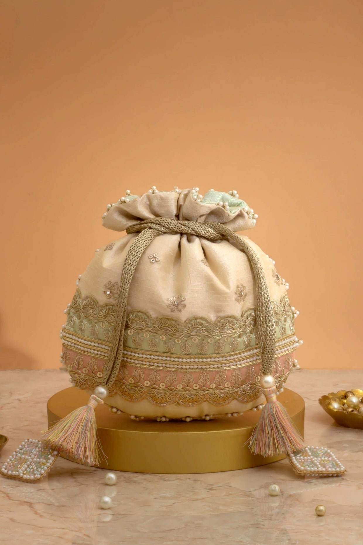 VIBHA EMBROIDERED POTLI - MINT & PINK