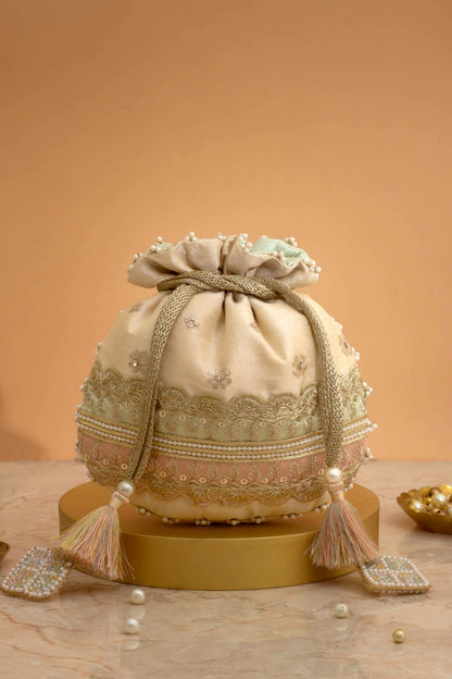VIBHA EMBROIDERED POTLI - MINT & PINK
