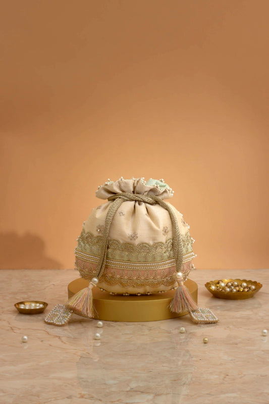 VIBHA EMBROIDERED POTLI - MINT & PINK