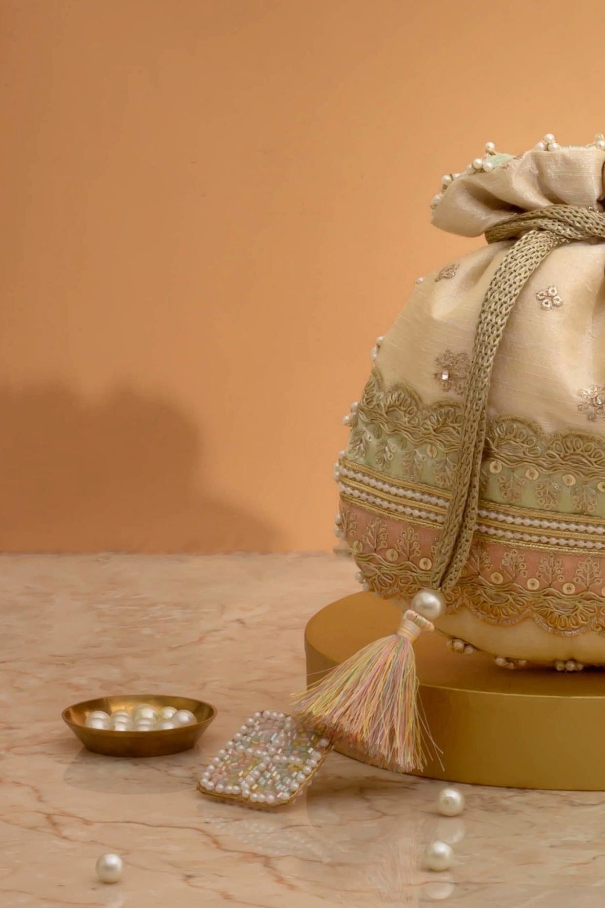 VIBHA EMBROIDERED POTLI - MINT & PINK