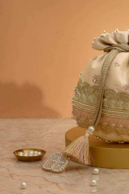VIBHA EMBROIDERED POTLI - MINT & PINK