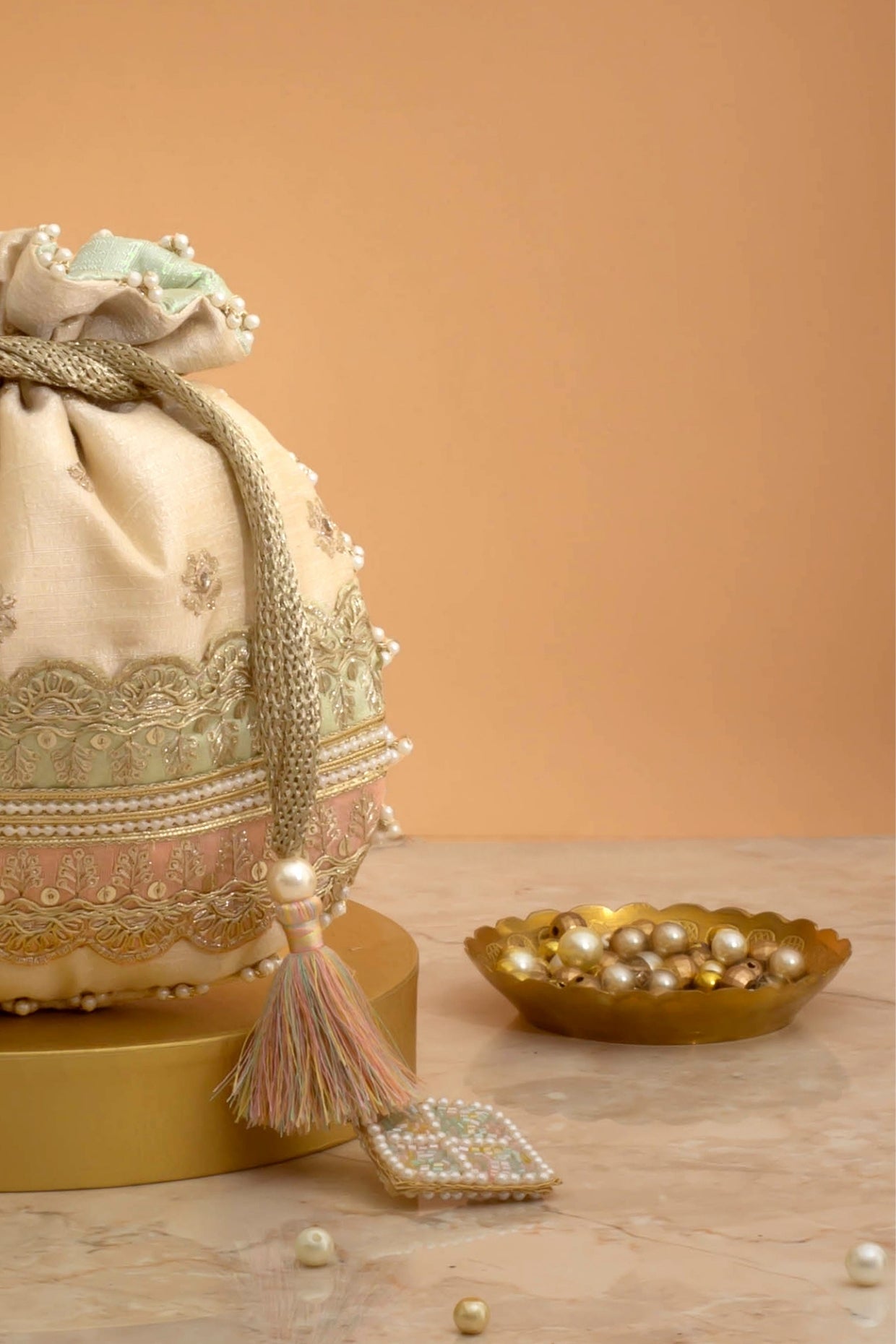 VIBHA EMBROIDERED POTLI - MINT & PINK