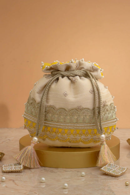 VIBHA EMBROIDERED POTLI - MINT & YELLOW