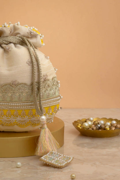 VIBHA EMBROIDERED POTLI - MINT & YELLOW