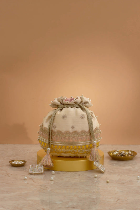 VIBHA EMBROIDERED POTLI - PINK & YELLOW
