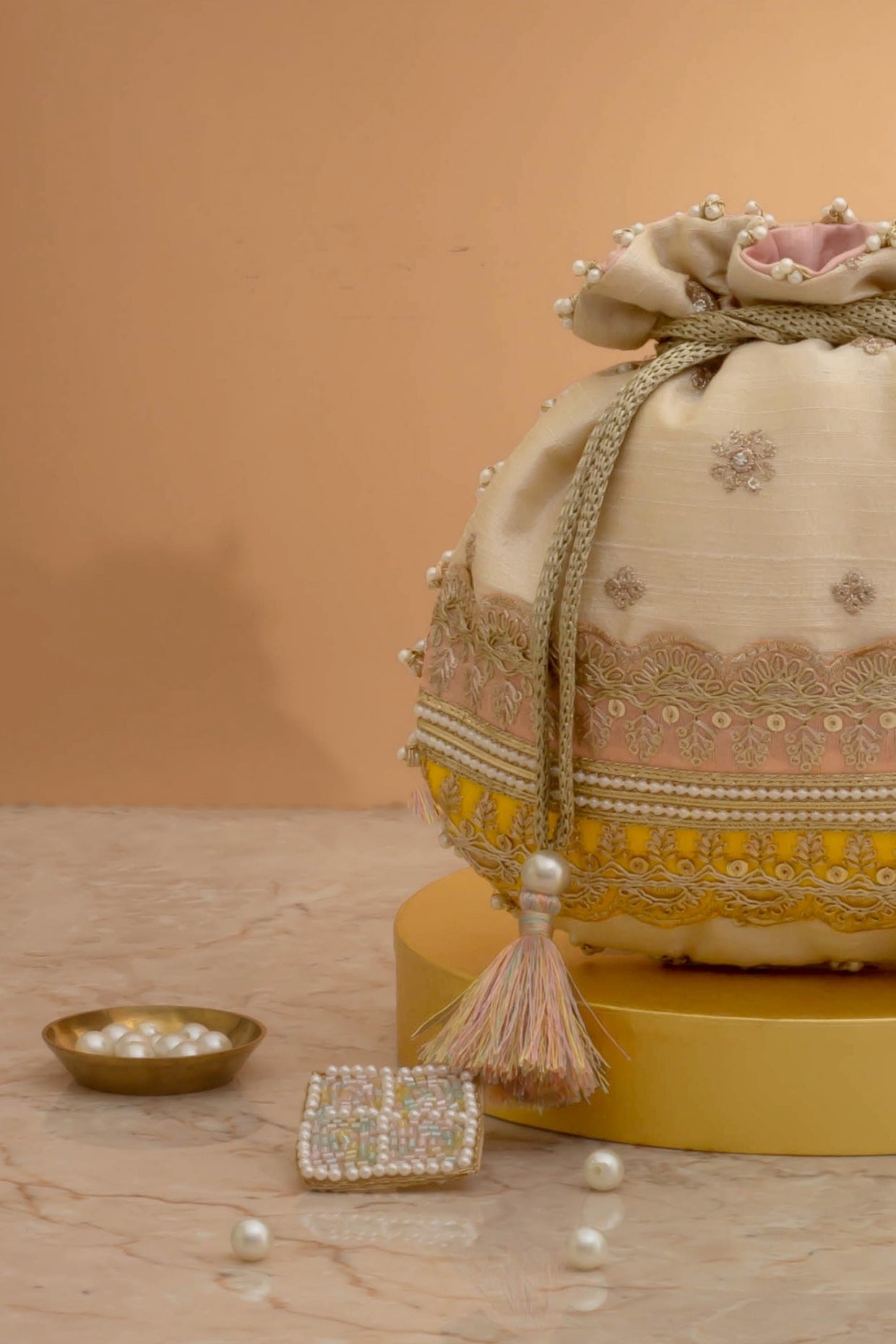 VIBHA EMBROIDERED POTLI - PINK & YELLOW