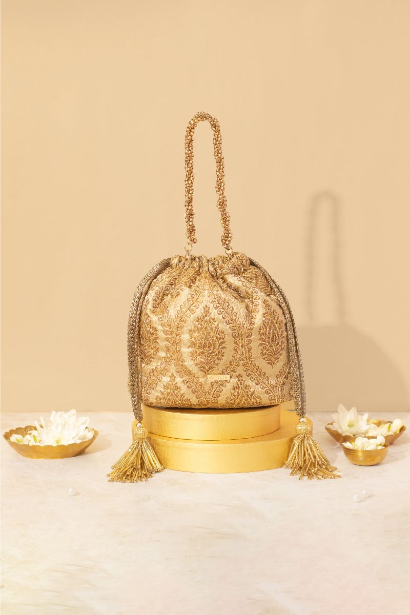 VIHA EMBROIDERED BROCADE BUCKET BAG