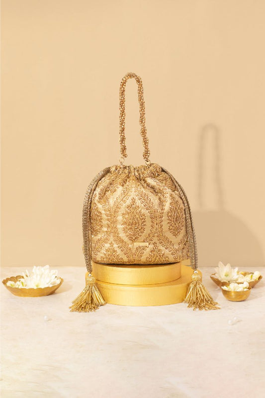 VIHA EMBROIDERED BROCADE BUCKET BAG