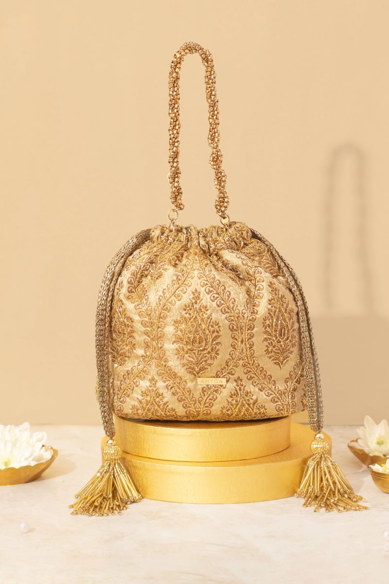 VIHA EMBROIDERED BROCADE BUCKET BAG