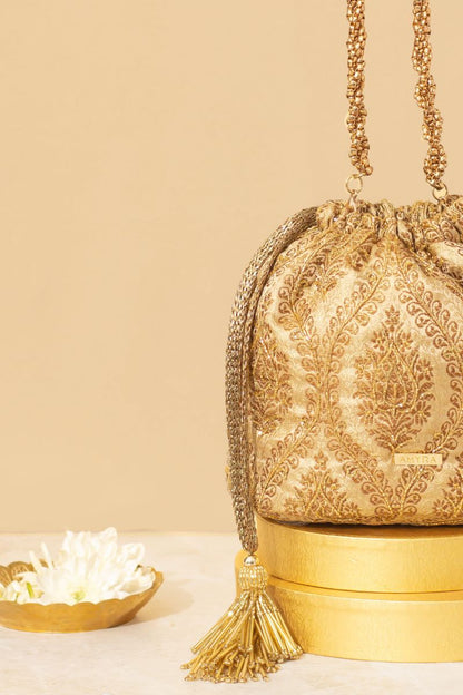 VIHA EMBROIDERED BROCADE BUCKET BAG